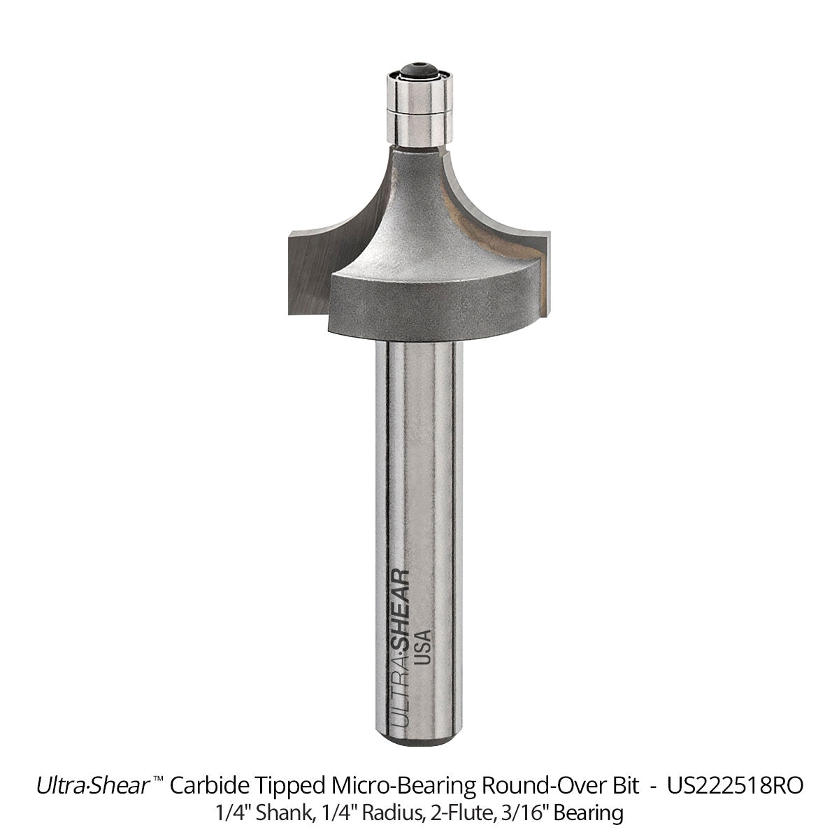 Micro Bearing Roundover Router Bits - 3/16 Bearing - 1/4 Shank - Carbide Tipped