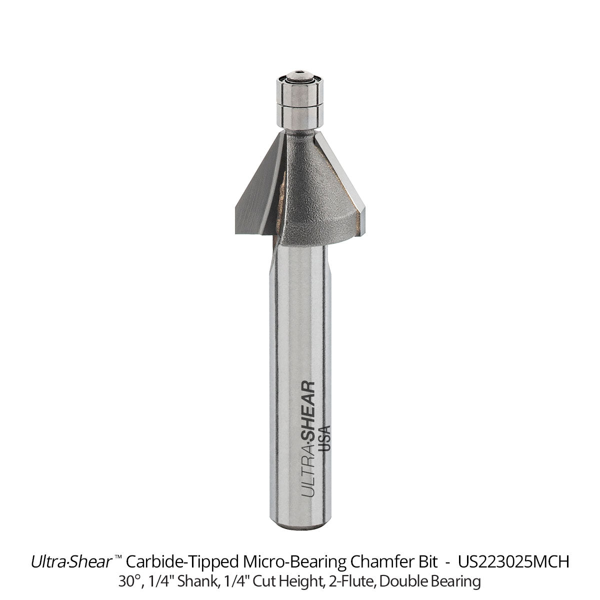 Micro Bearing Chamfer Router Bits - 3/16 Diameter - 1/4 Shank - Carbide Tipped