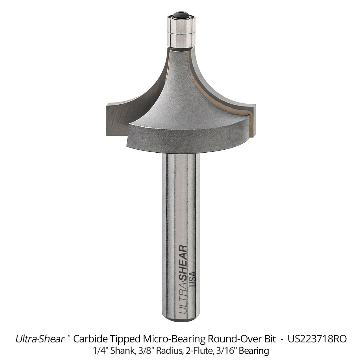 Micro Bearing Roundover Router Bits - 3/16 Bearing - 1/4 Shank - Carbide Tipped