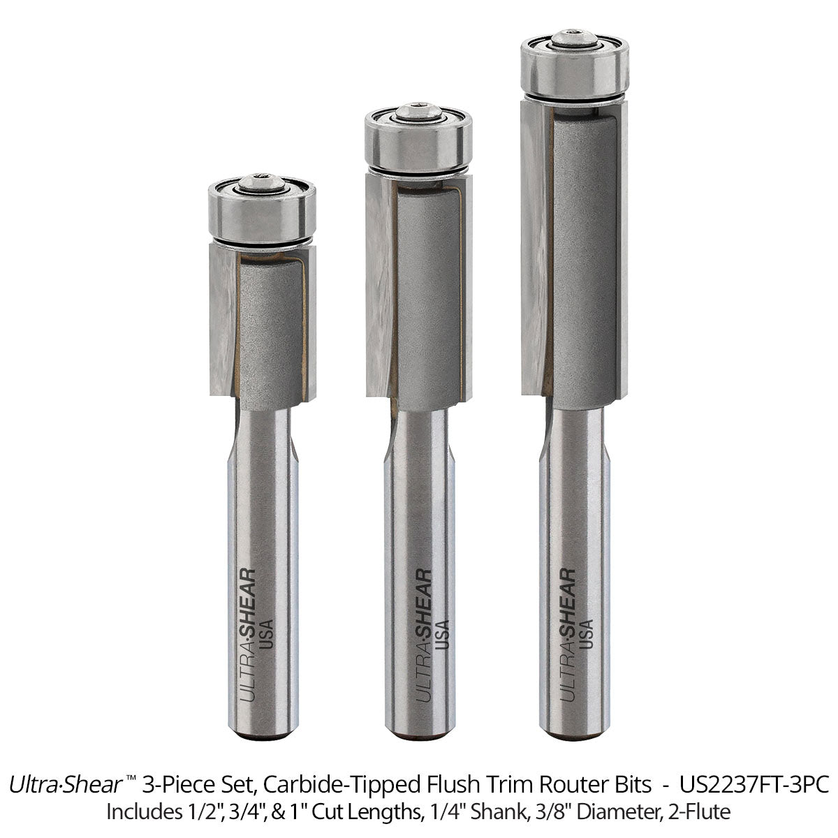 Flush Trim Router Bits - Carbide Tipped - 3/8 Diameter