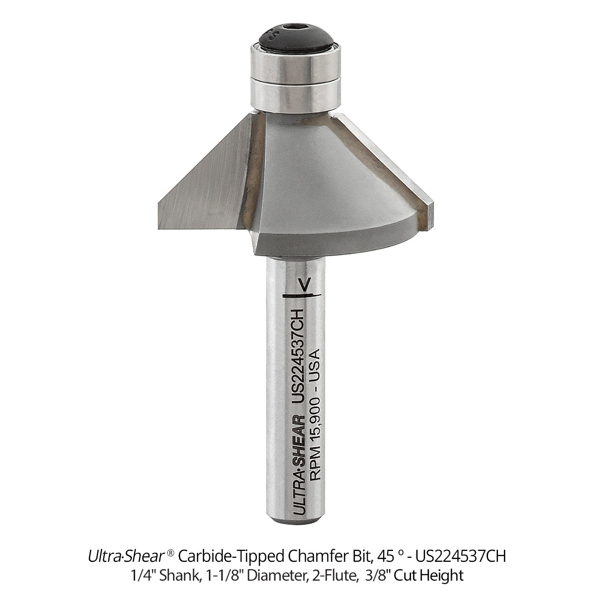 Chamfer Router Bits - 1/4 Shank - Carbide Tipped - Double Bearing