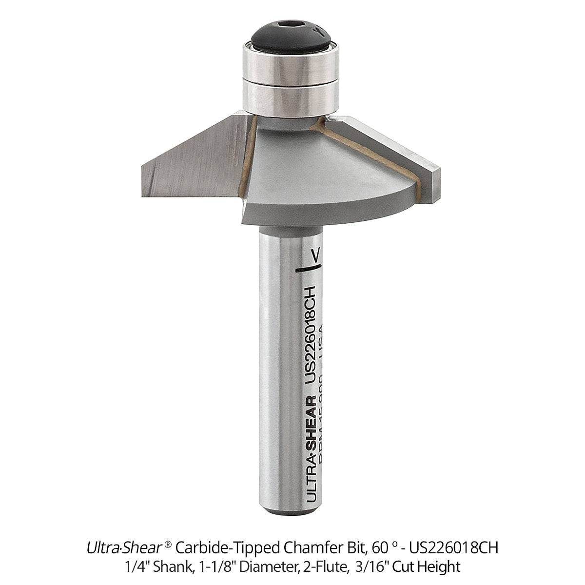 Chamfer Router Bits - 1/4 Shank - Carbide Tipped - Double Bearing