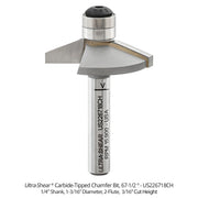 Carbide Tipped Double Bearing Chamfer Bit, 2-Flute and 3-Flute, 1/4" Shank Open Box