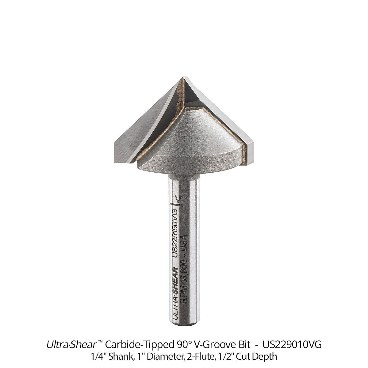 V-Groove CNC Router Bits - Carbide Tipped - 2 Flute