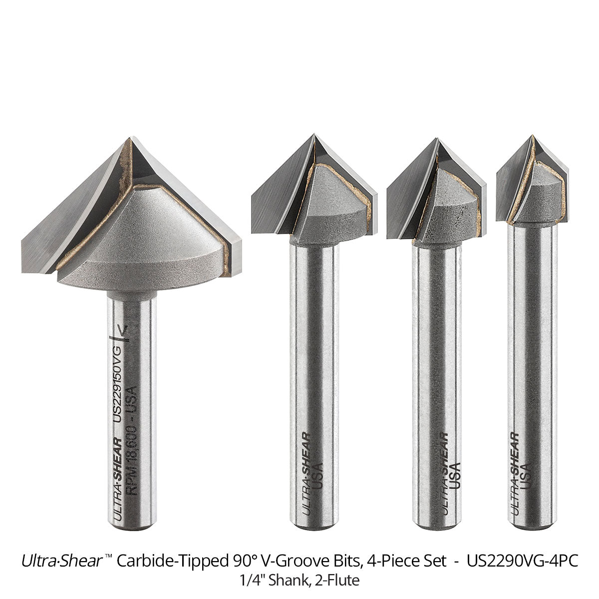 V-Groove CNC Router Bits - Carbide Tipped - 2 Flute