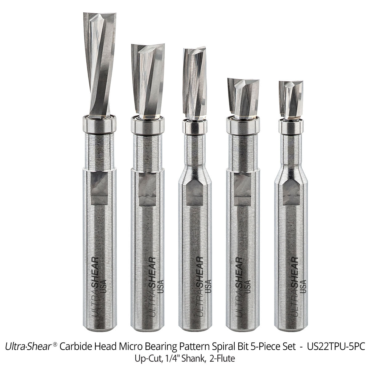 Micro Bearing Pattern Router Bits - Straight or Spiral - 1/4 Shank - Carbide Head