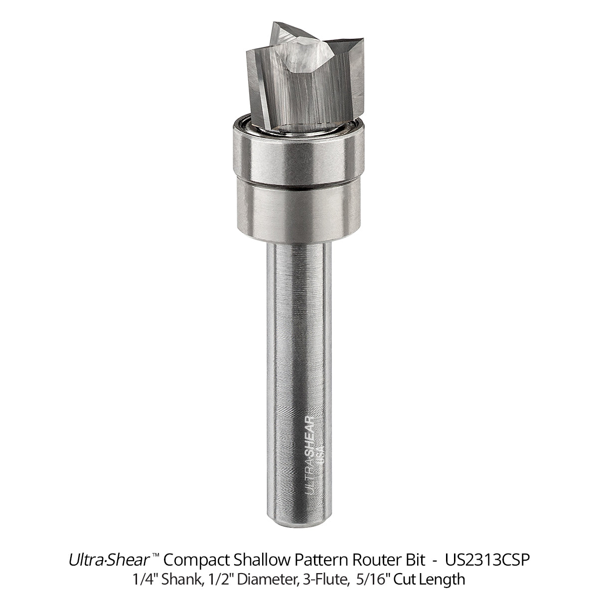Compact Shallow Pattern Router Bits - Carbide Head - 3 Flute - 1/4 Shank