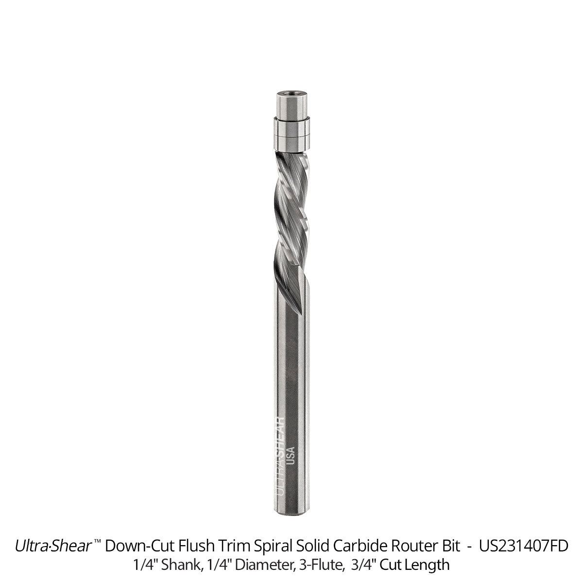 Flush Trim Router Bits - Solid Carbide - 1/4 Diameter - 3 Flute