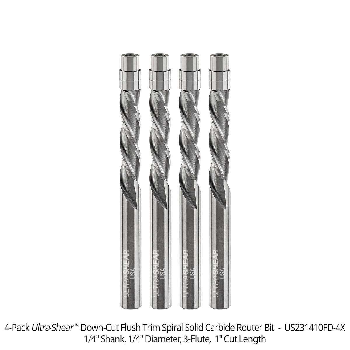 Flush Trim Router Bits - Solid Carbide - 1/4 Diameter - 3 Flute