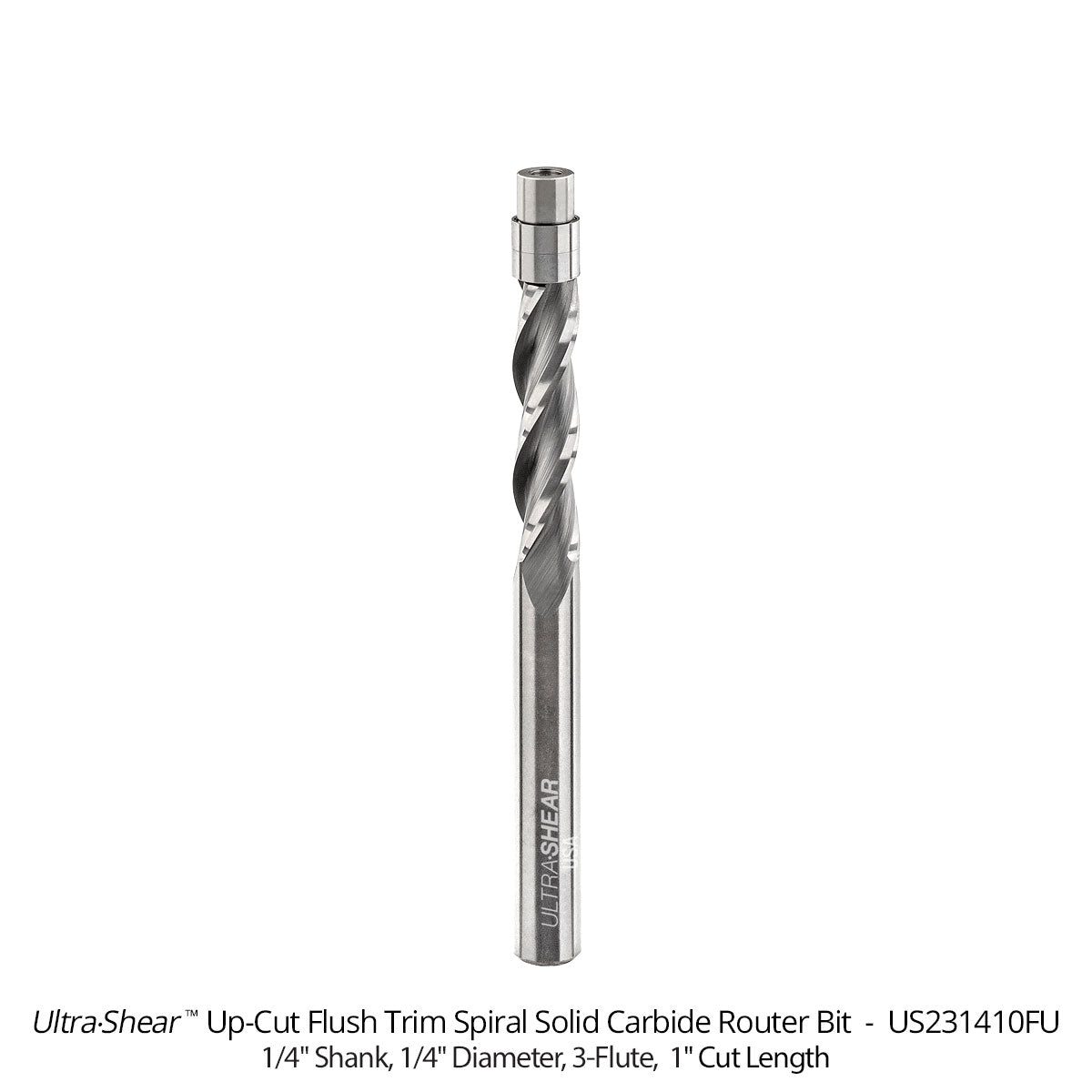 Flush Trim Router Bits - Solid Carbide - 1/4 Diameter - 3 Flute