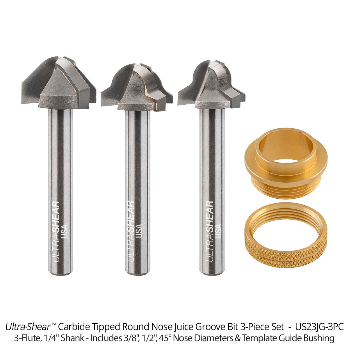 Juice Groove Router Bits - Round Nose - Carbide Tipped - 3-Flute