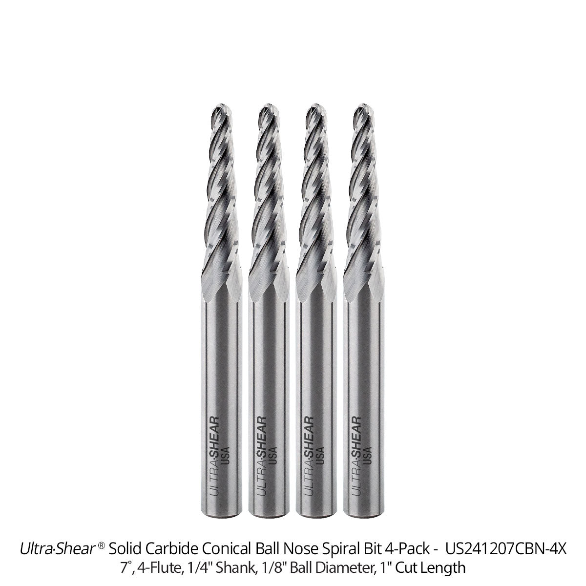 Conical Ball Nose CNC Router Bits - Solid Carbide
