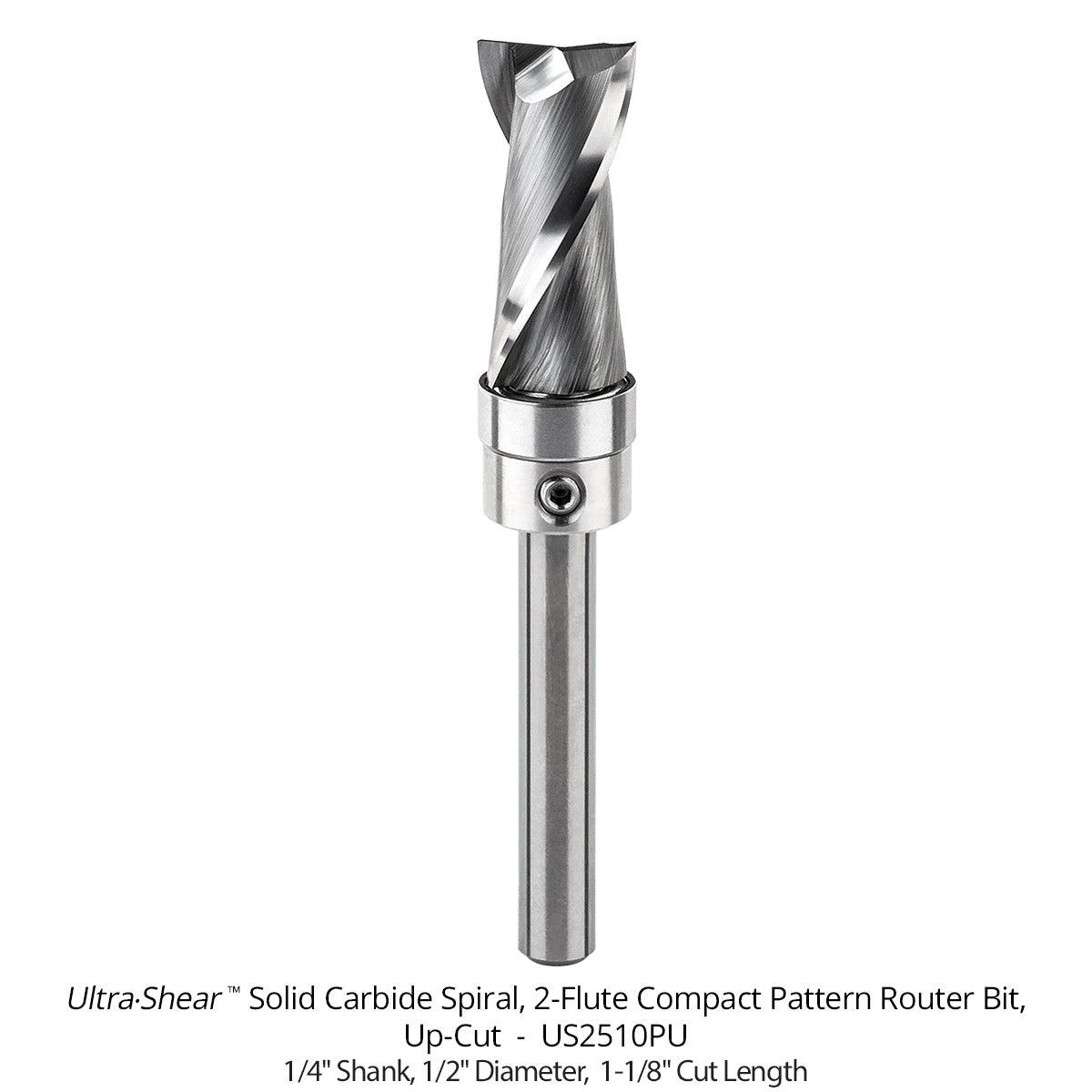 Compact Spiral Pattern Router Bits - Solid Carbide - 1/4 Shank - 2-Flute