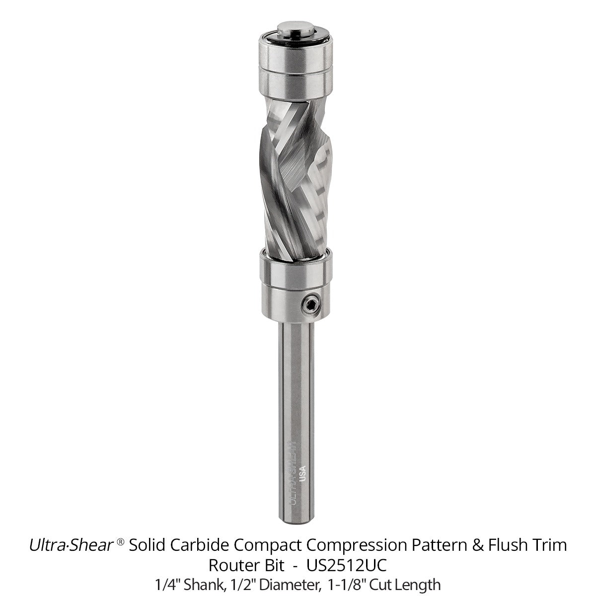 Compact Compression Combination Pattern & Flush Trim Router Bit - 1/4 Shank - Solid Carbide