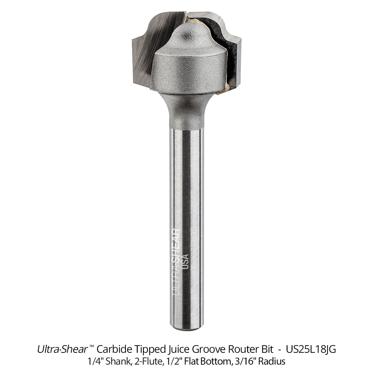Juice Groove Router Bits - Flat Bottom - Carbide Tipped - 2-Flute