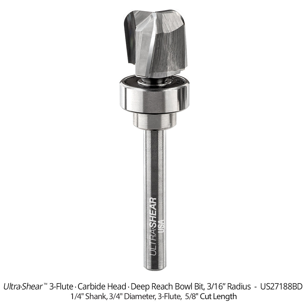 Deep Reach Bowl Router Bits - Carbide Head - 3-Flute