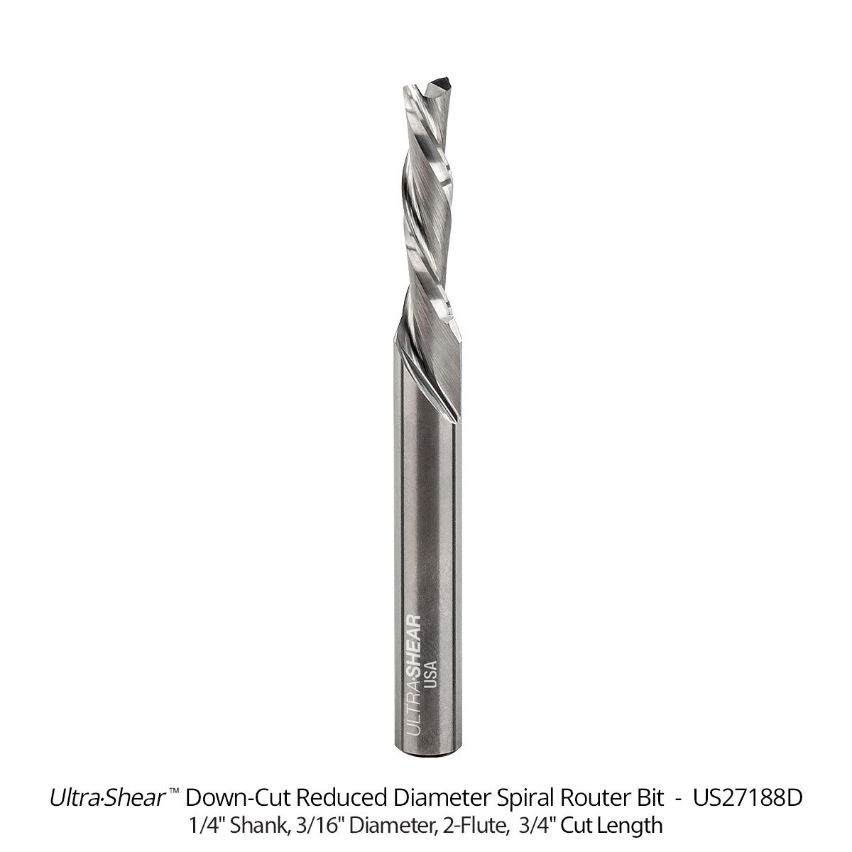 Reduced Diameter Spiral CNC Router Bits - Solid Carbide - 1/4 Shank - 2 Flute