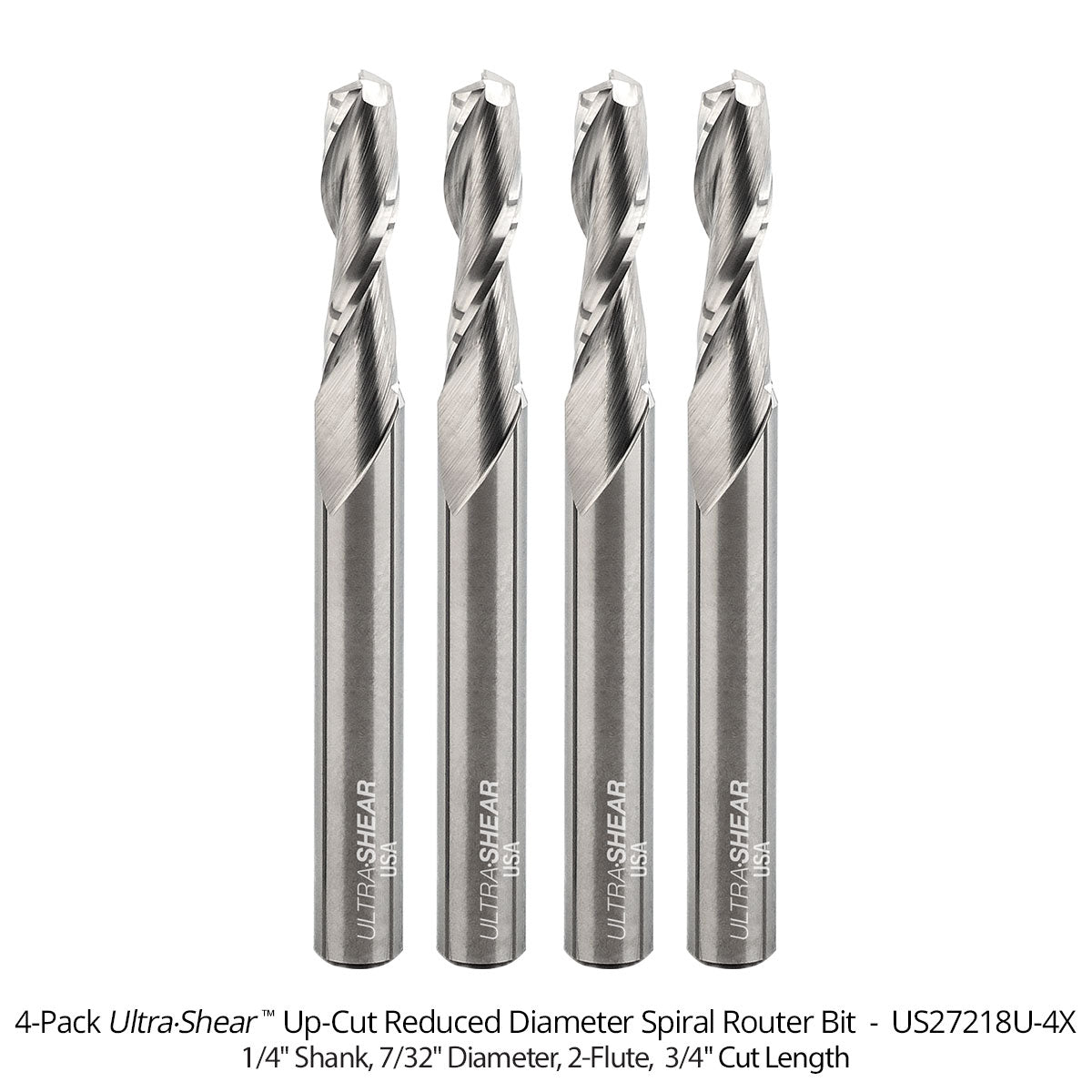 Reduced Diameter Spiral CNC Router Bits - Solid Carbide - 1/4 Shank - 2 Flute