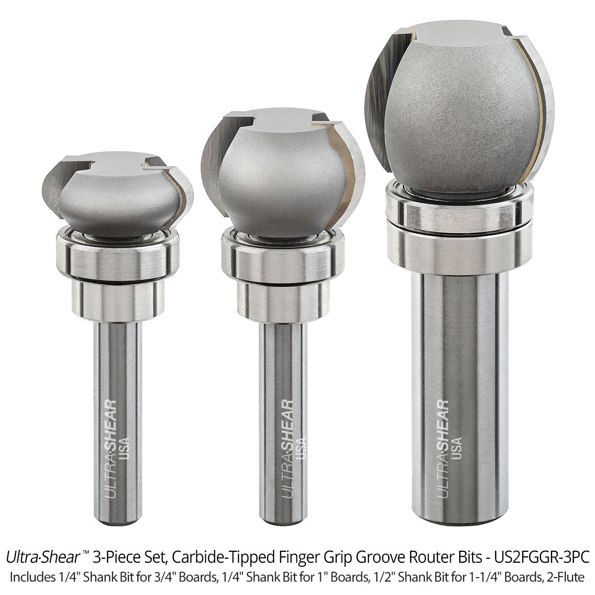 Finger Grip Groove Router Bits - Round Profile - Carbide Tipped - 2-Flute
