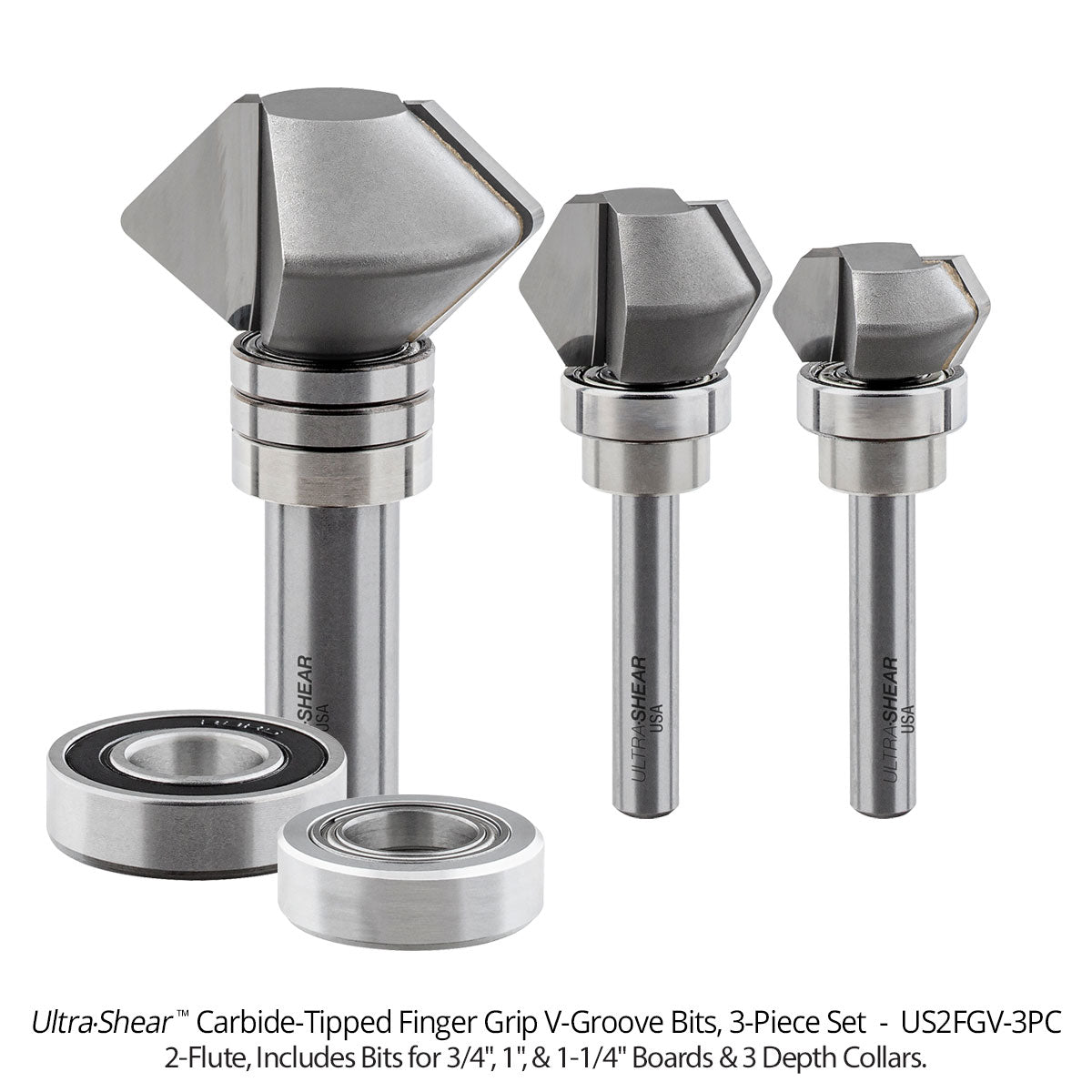 Finger Grip Groover Router Bits - V Groove Profile - Carbide Tipped - 2 Flute