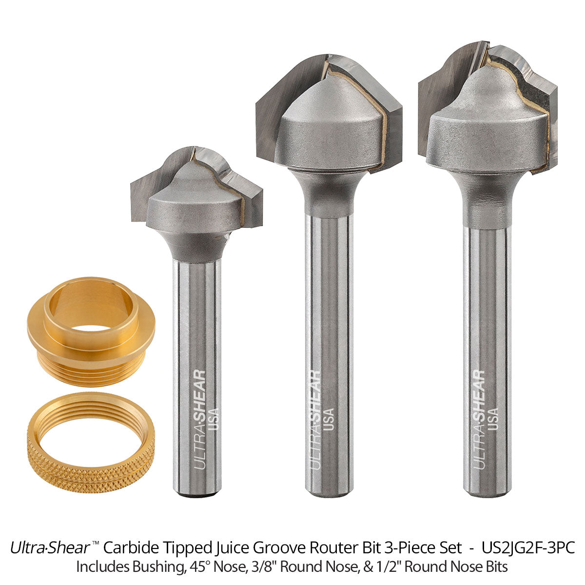 Juice Groove Router Bits - Round Nose - Carbide Tipped - 2-Flute