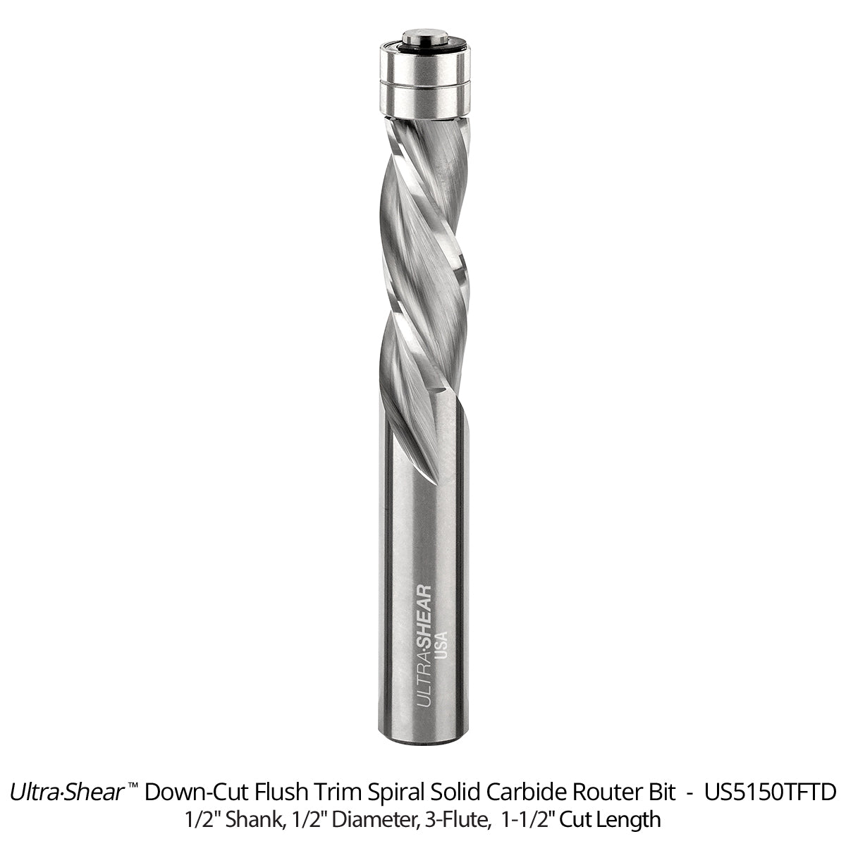 Flush Trim Router Bits - Solid Carbide - 1/2 Diameter - 3 Flute