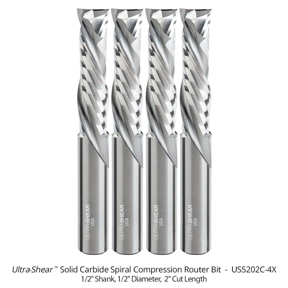 Compression CNC Router Bits - 1/2 Shank - Solid Carbide - 2 Flute
