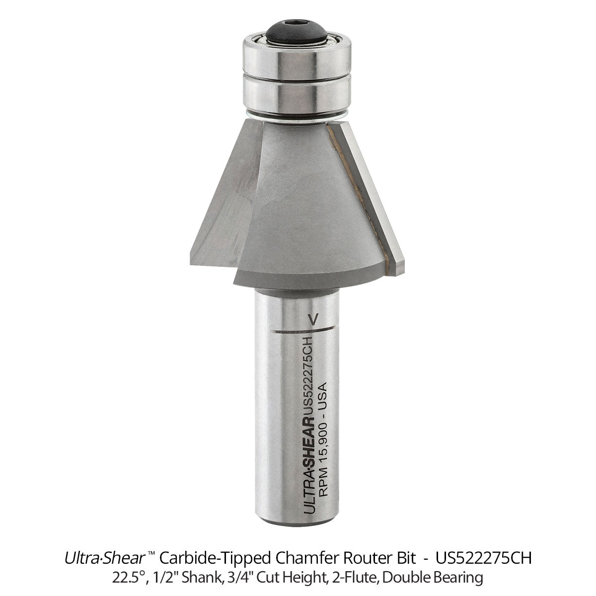 Chamfer Router Bits - 1/2 Shank - Carbide Tipped - Double Bearing