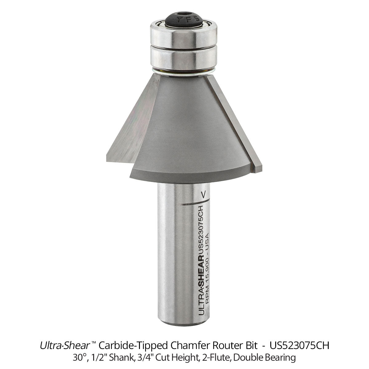 Chamfer Router Bits - 1/2 Shank - Carbide Tipped - Double Bearing