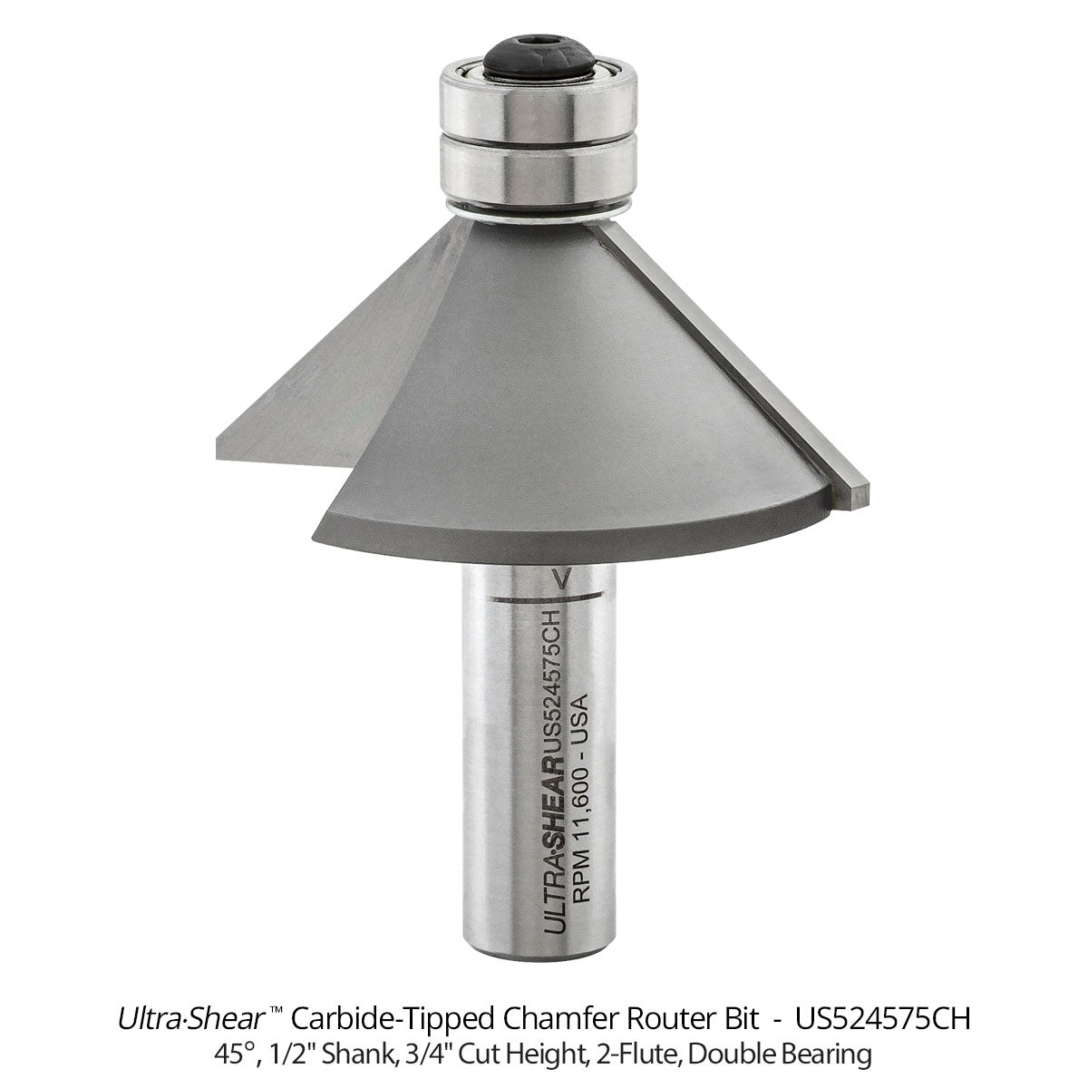 Chamfer Router Bits - 1/2 Shank - Carbide Tipped - Double Bearing