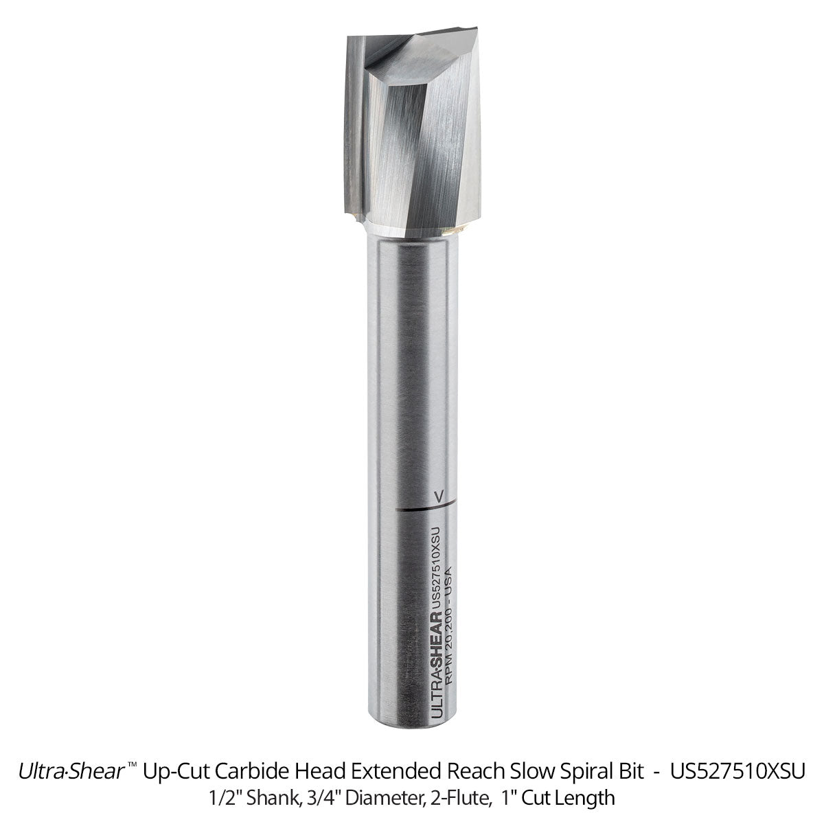 Extended Reach Up-Cut Spiral Joinery Router Bits - Carbide Head - 2 Flute - 1/2 Shank
