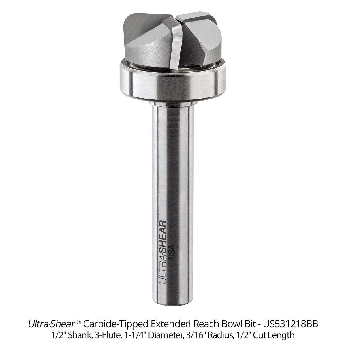 Extended Reach Bowl Router Bits - Carbide Tipped - 3 Flute