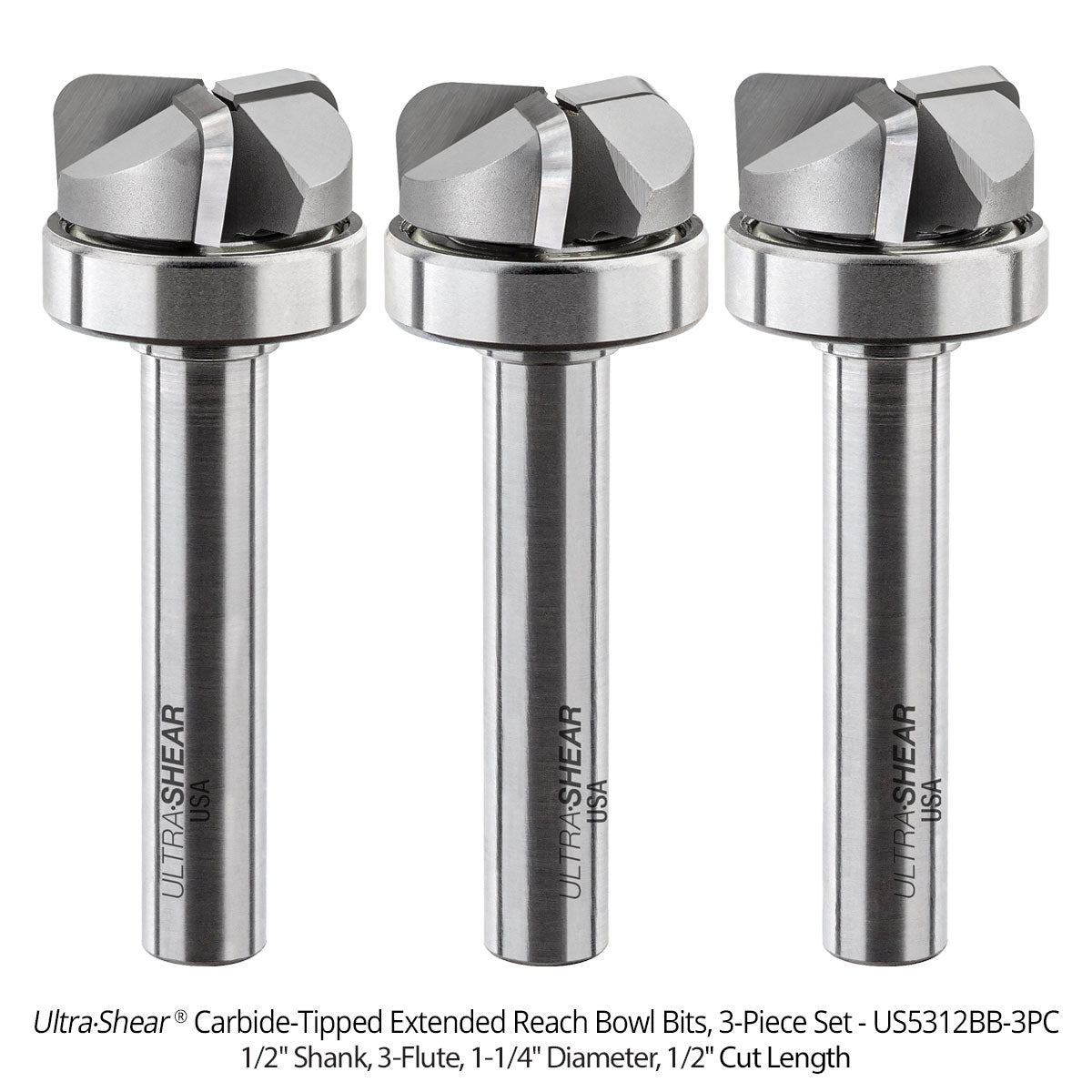 Extended Reach Bowl Router Bits - Carbide Tipped - 3 Flute