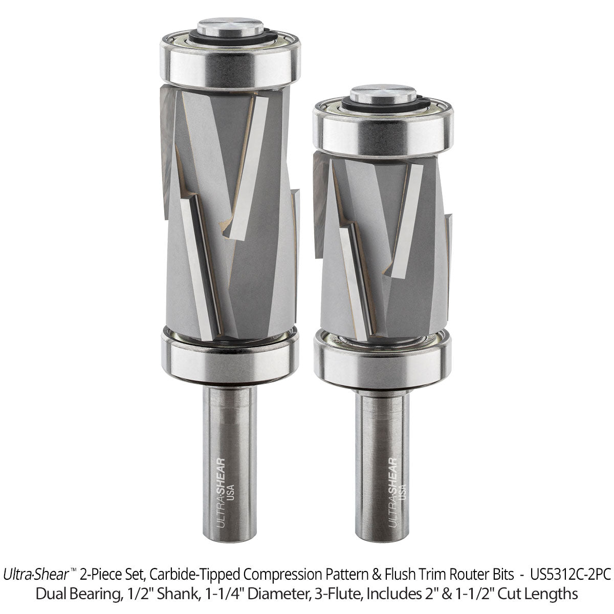 Jumbo Compression Router Bits - 1/2 Shank - Carbide Tipped - 3 Flute
