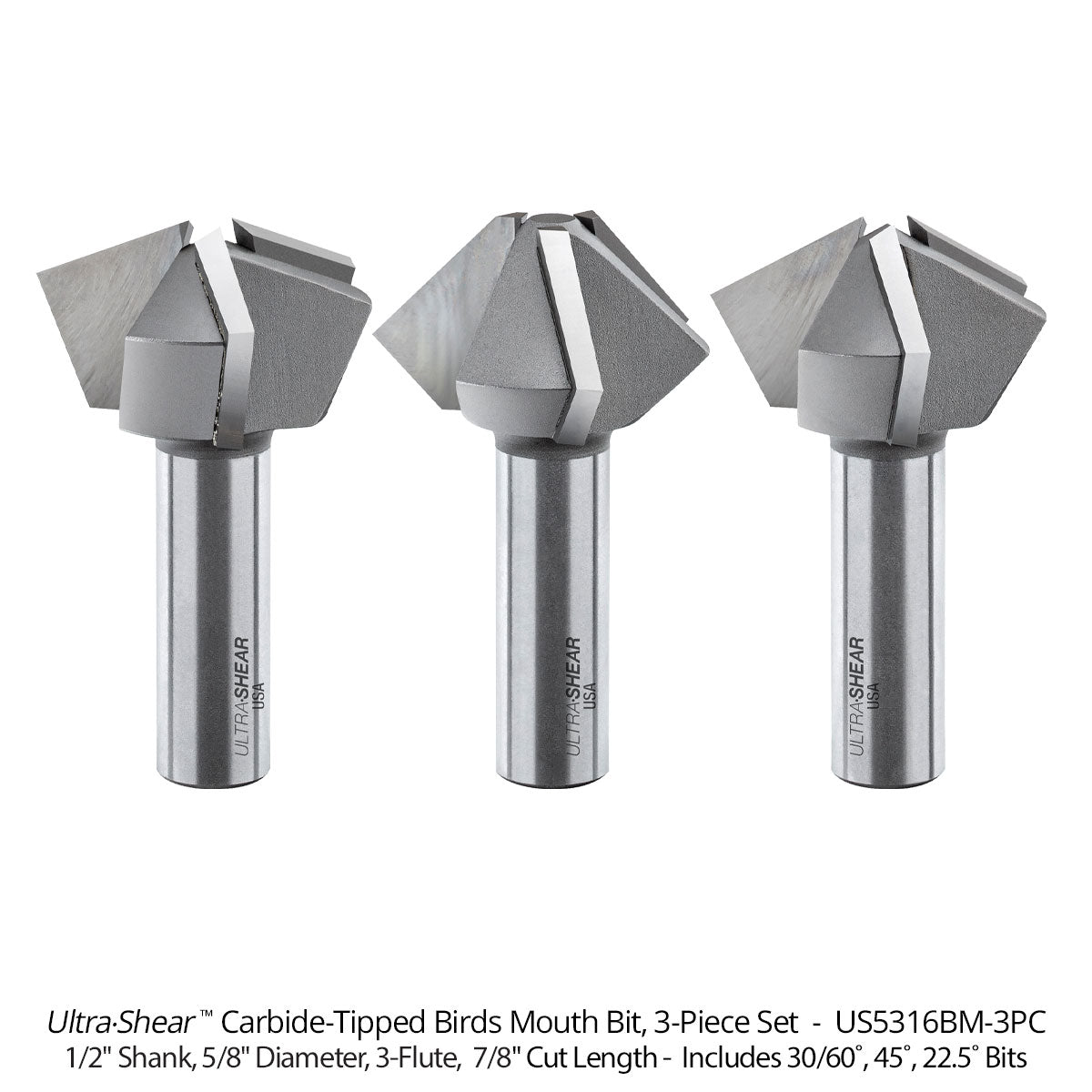 Birds Mouth Router Bits - Carbide Tipped - 3-Flute