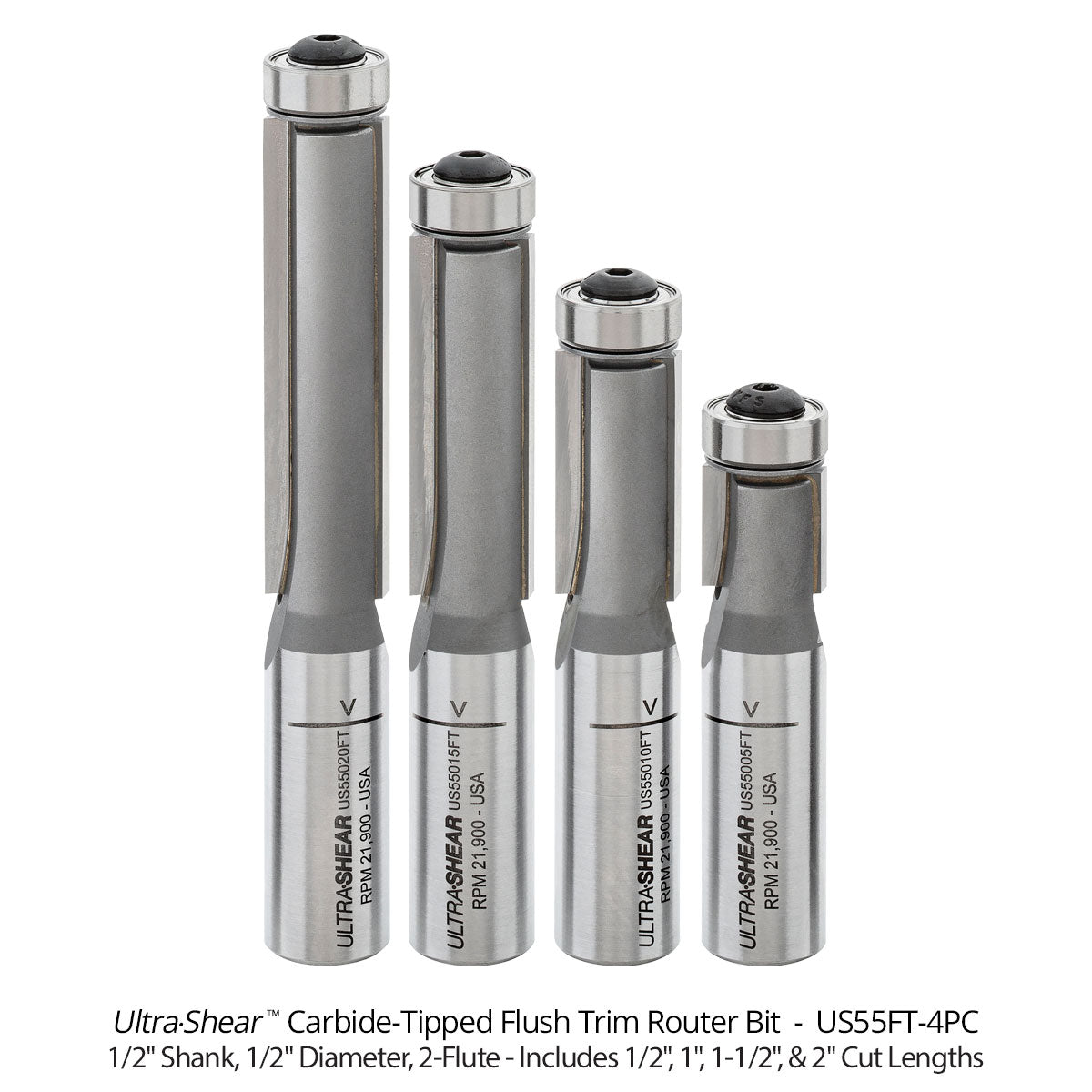 Flush Trim Router Bits - Carbide Tipped - 1/2 Diameter