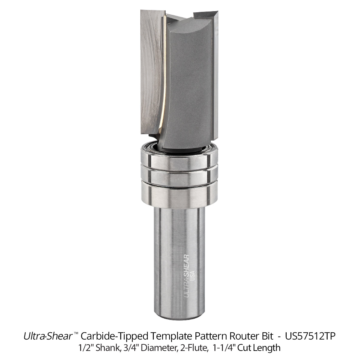 Template Pattern Router Bits - Carbide Tipped - 1/2 Shank - 3/4 Diameter - 2 Flute