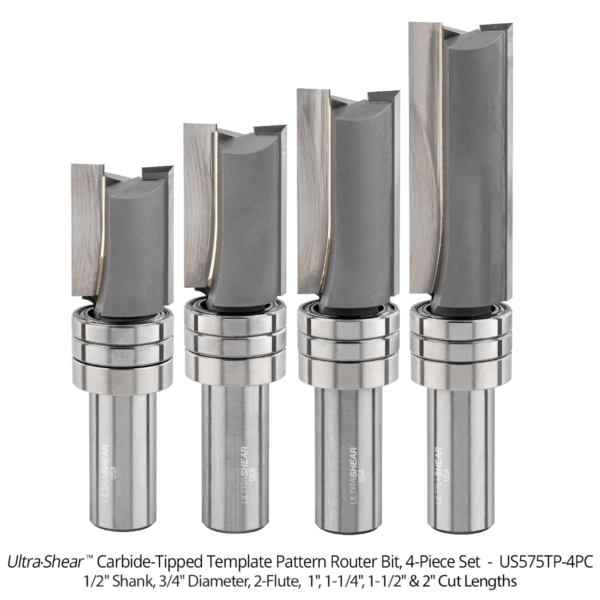 Template Pattern Router Bits - Carbide Tipped - 1/2 Shank - 3/4 Diameter - 2 Flute