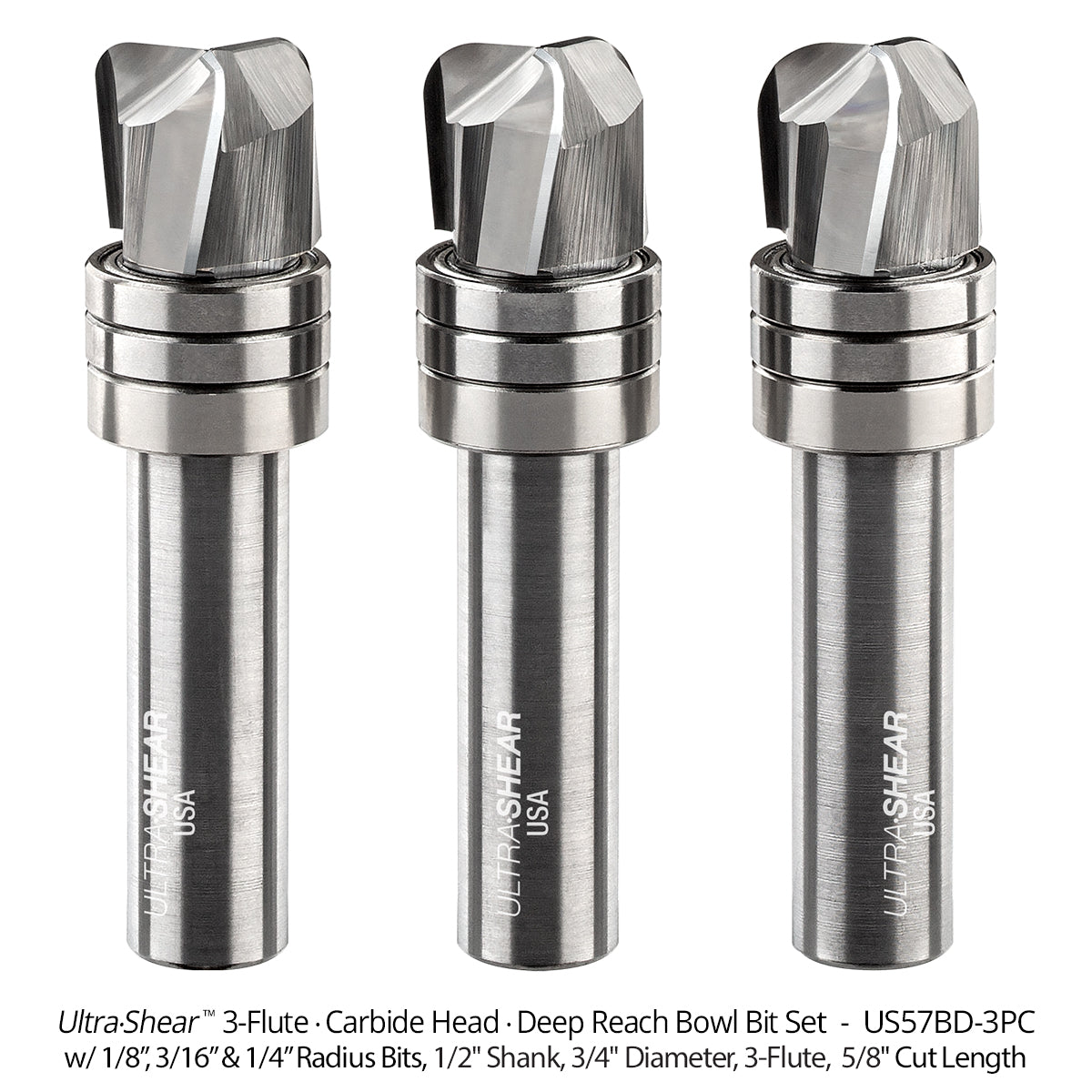 Deep Reach Bowl Router Bits - Carbide Head - 3-Flute