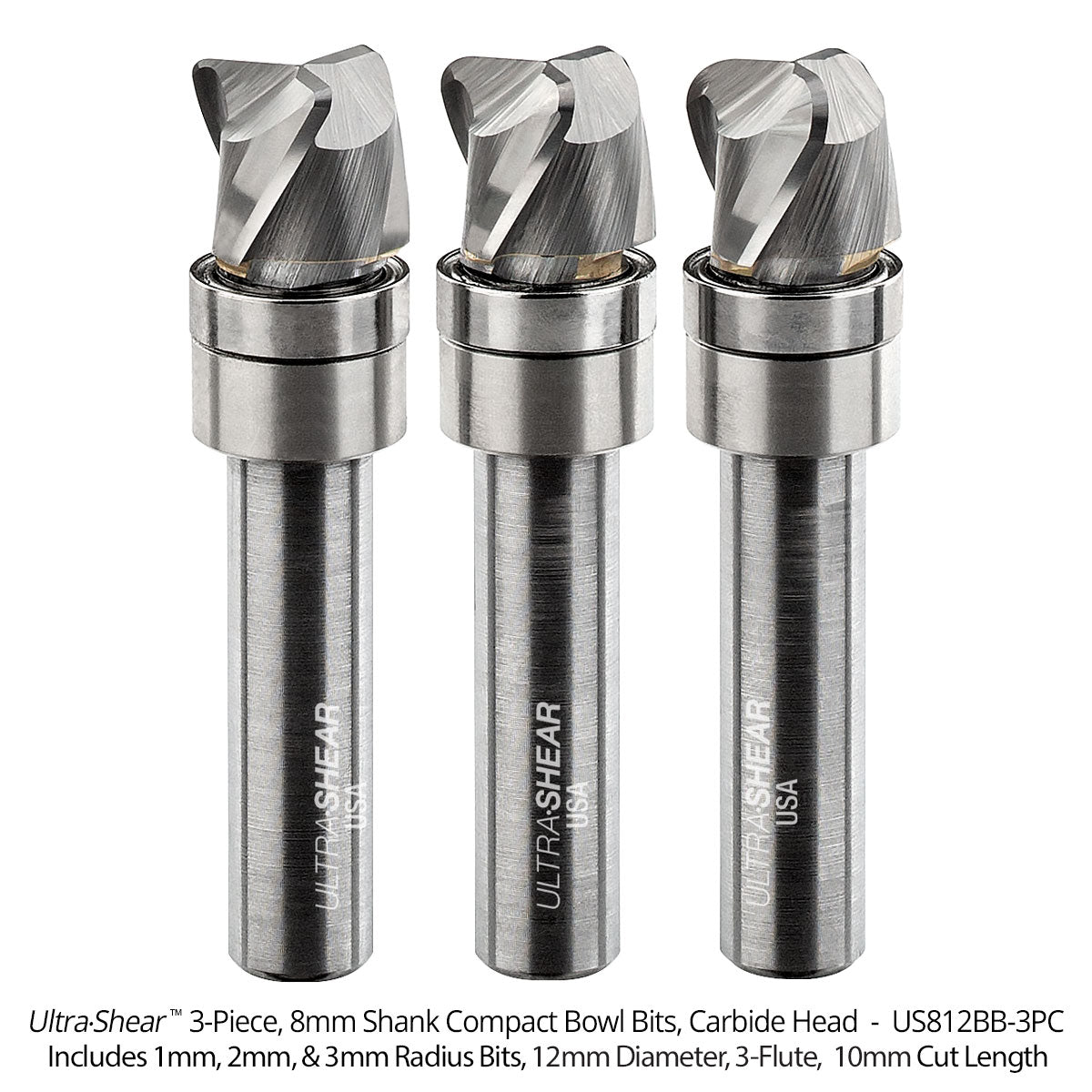 Compact Bowl Router Bits - Carbide Head - 3-Flute