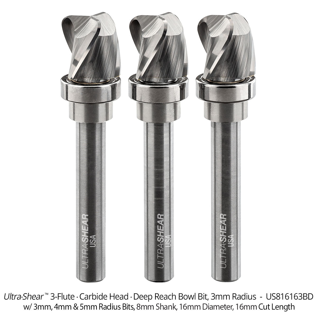 Deep Reach Bowl Router Bits - Carbide Head - 3-Flute