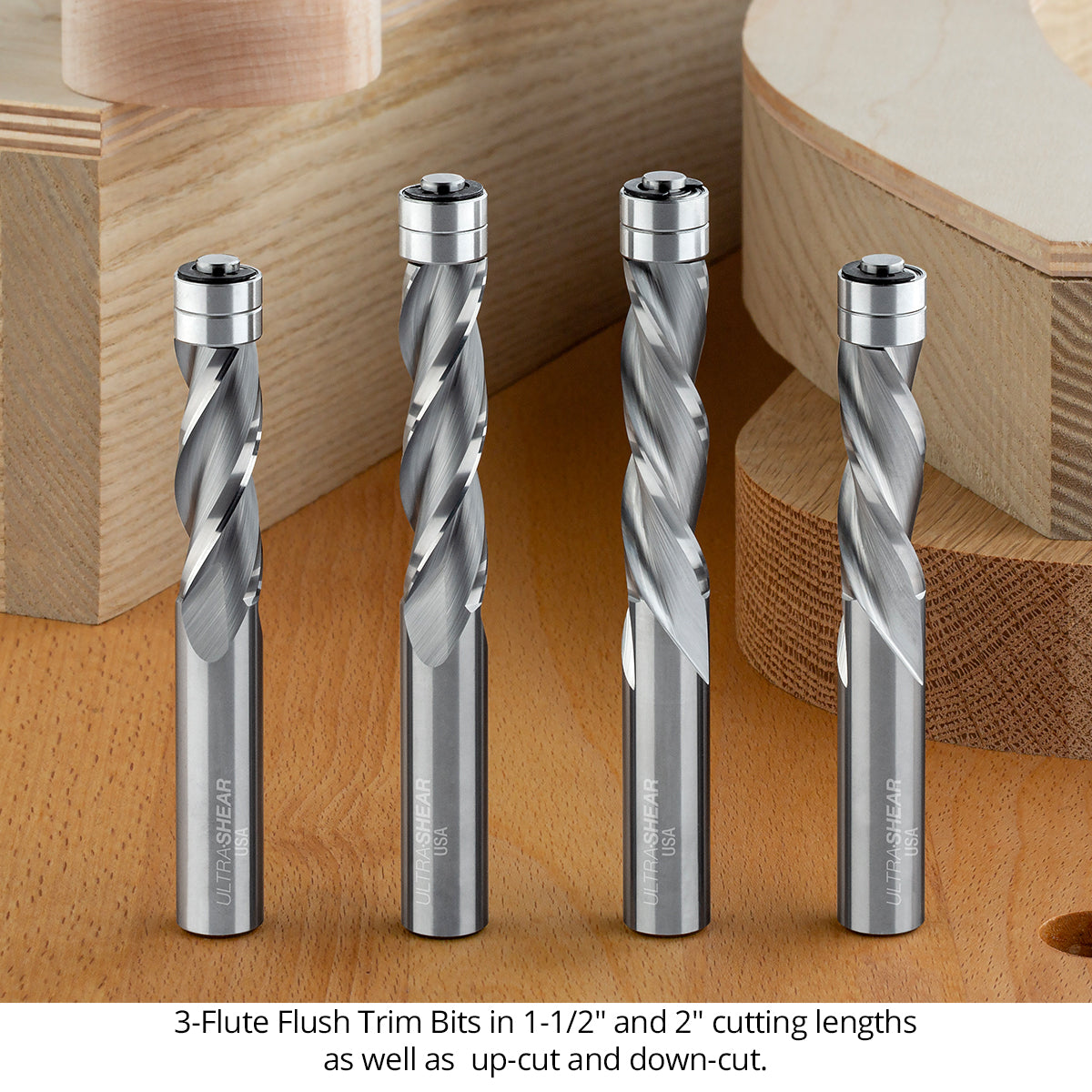 Flush Trim Router Bits - Solid Carbide - 1/2 Diameter - 3 Flute