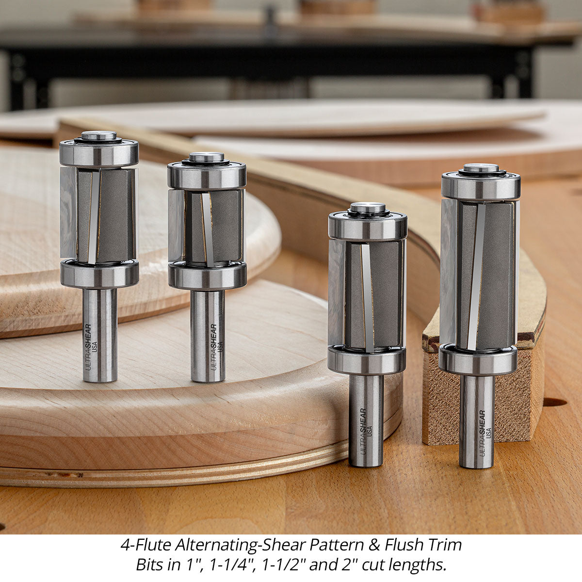 Alternating Shear Pattern & Flush Trim Router Bits - 4 Flute - Dual Bearing - Carbide Tipped - 1/2 Shank