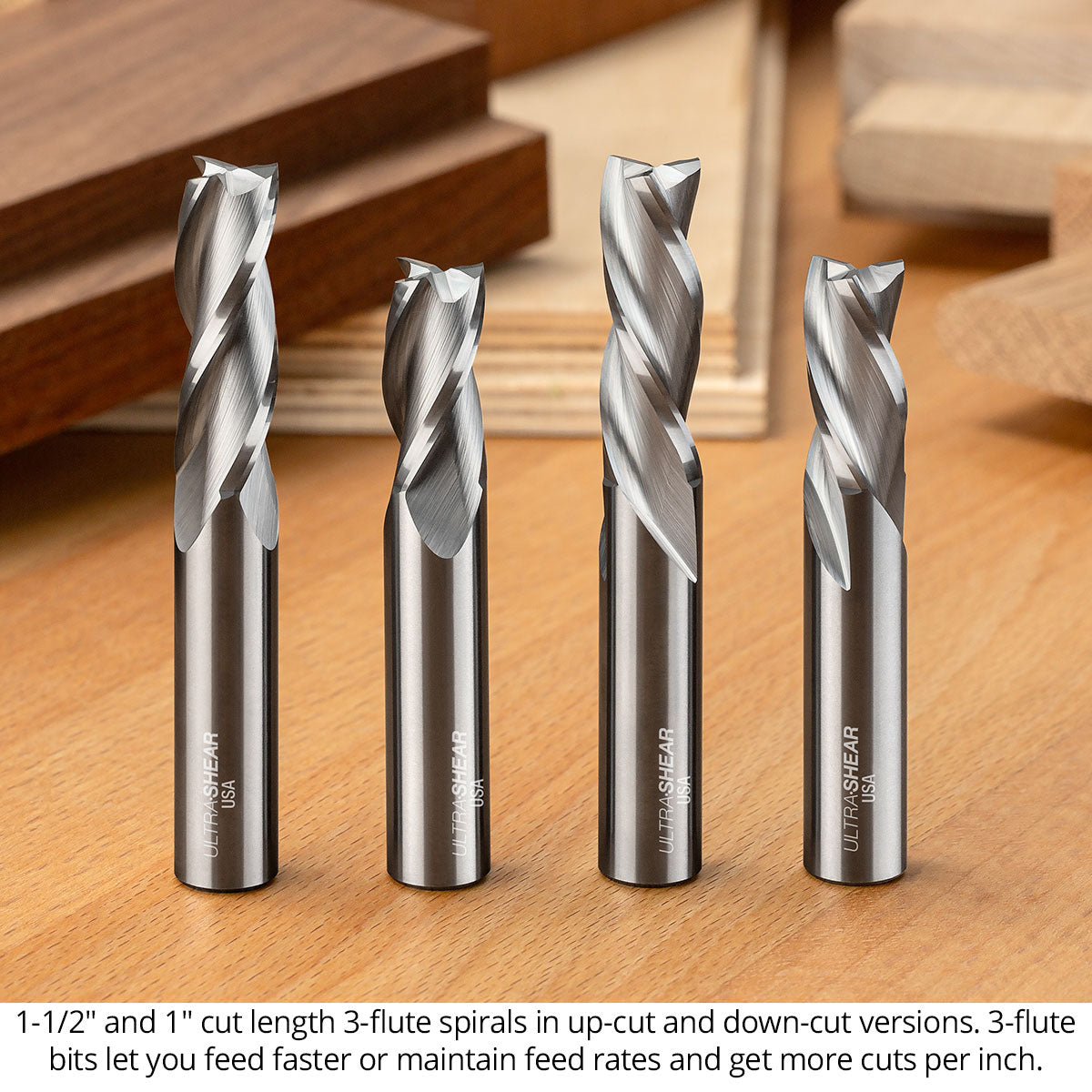Spiral CNC Router Bits - Solid Carbide - 1/2 Shank - 3 Flute