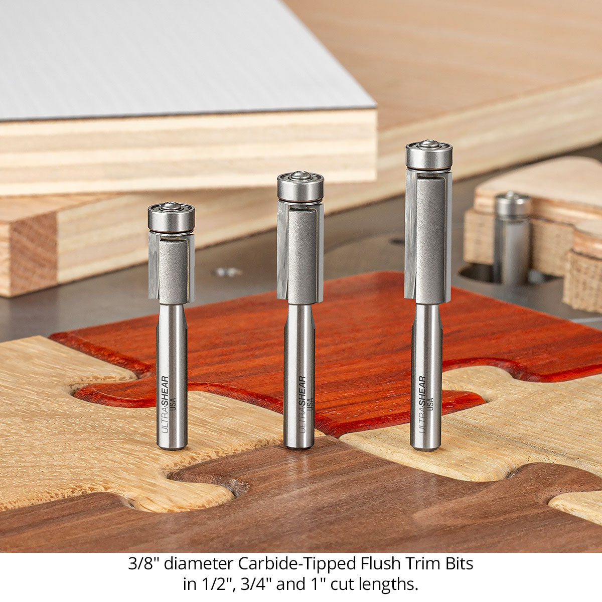 Flush Trim Router Bits - Carbide Tipped - 3/8 Diameter