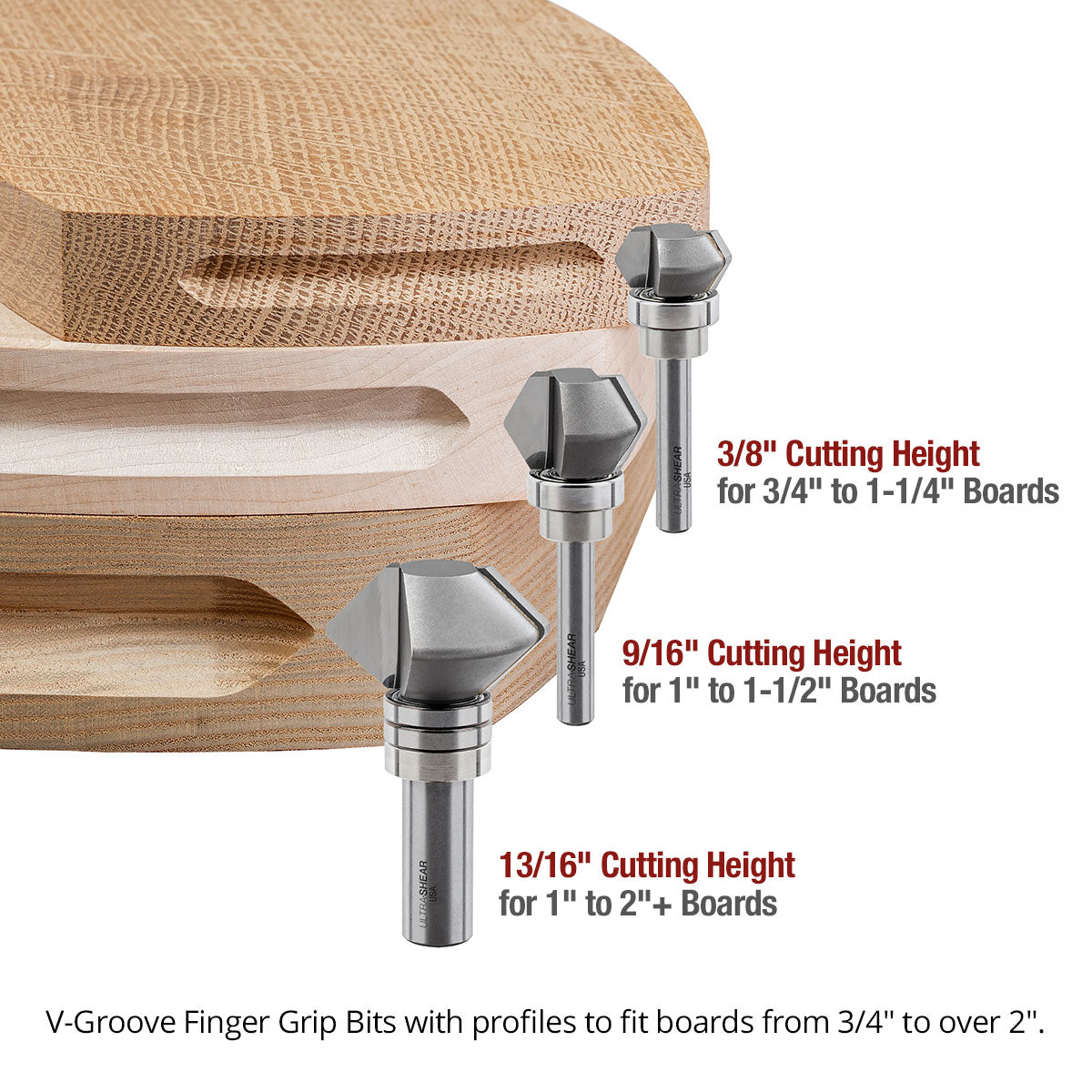2-Flute Carbide-Tipped V-Groove Finger Grip Bits Open Box