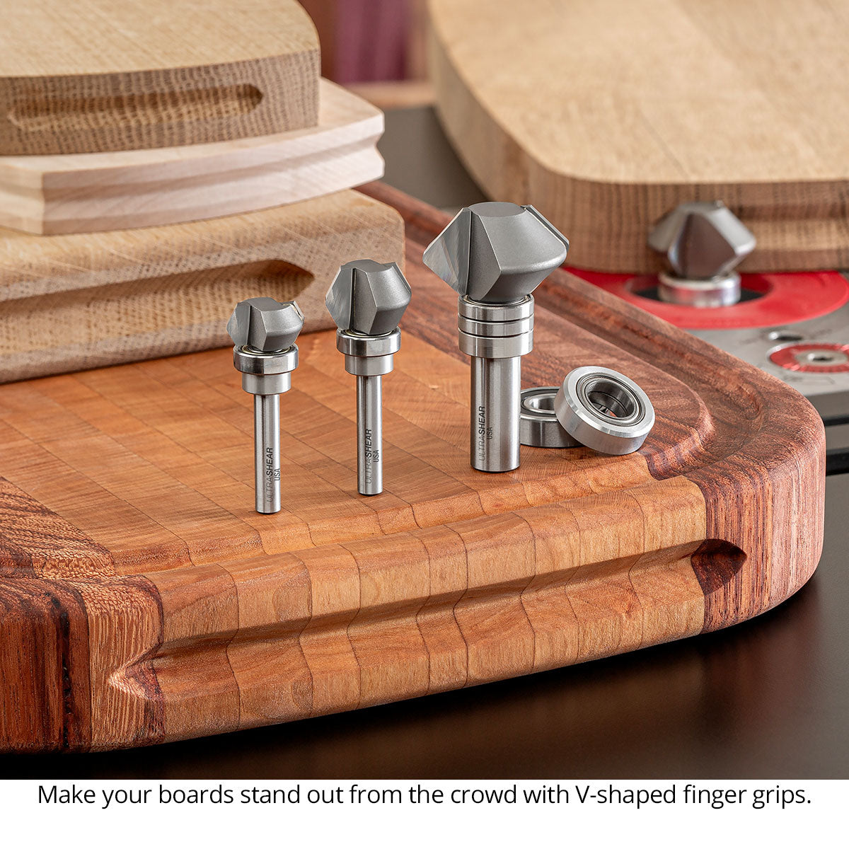 2-Flute Carbide-Tipped V-Groove Finger Grip Bits Open Box