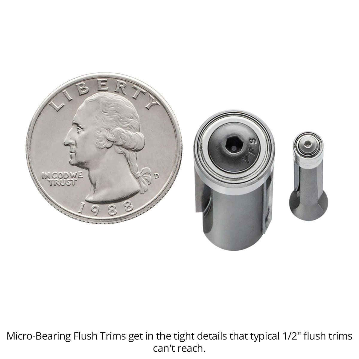 Micro Bearing Flush Trim Router Bits - 3/16 Diameter - 1/4 Shank - Carbide Tipped