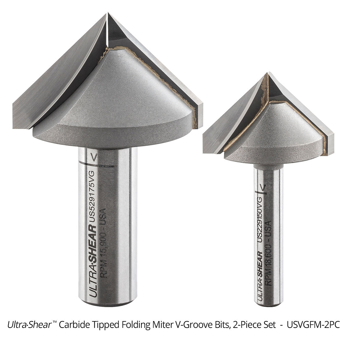 Folding Miter V-Groove Router Bits - Carbide Tipped - 2 Flute