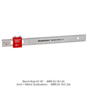 Bench Rule - Stainless Steel - 18" Inch + Metric Graduations - CLOSEOUT